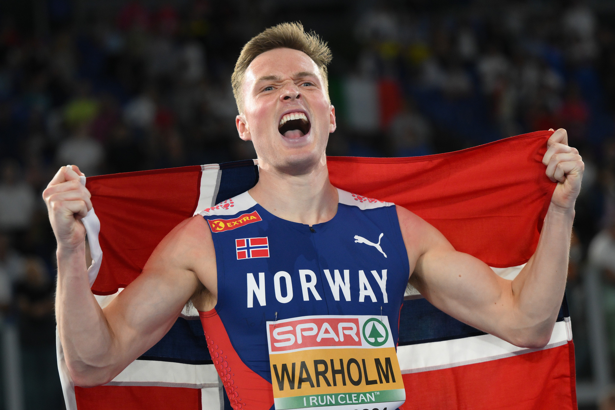 Norway's Karsten Warholm secured his third consecutive European title in Rome. GETTY IMAGES