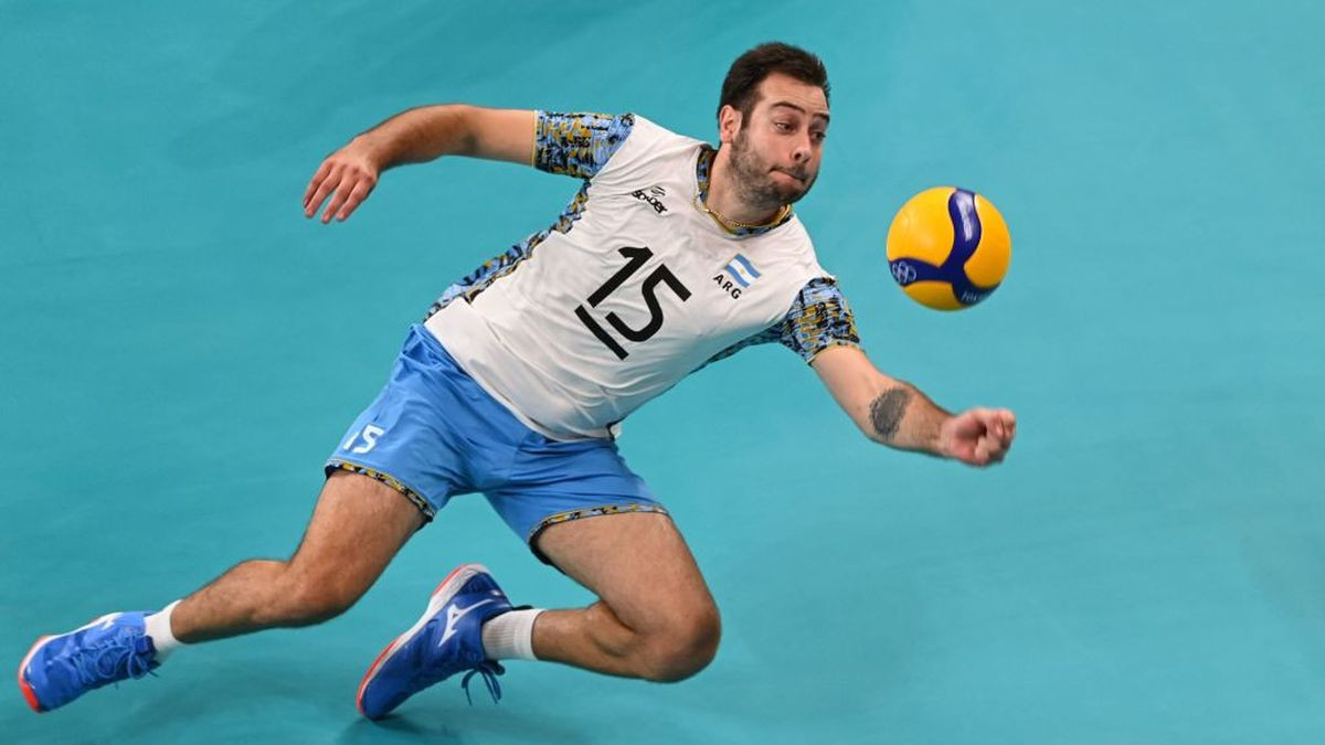 Luciano de Cecco hits the ball in the men's bronze medal volleyball match between Argentina and Brazil during the Tokyo 2020 on 7 August 2021. GETTY IMAGES