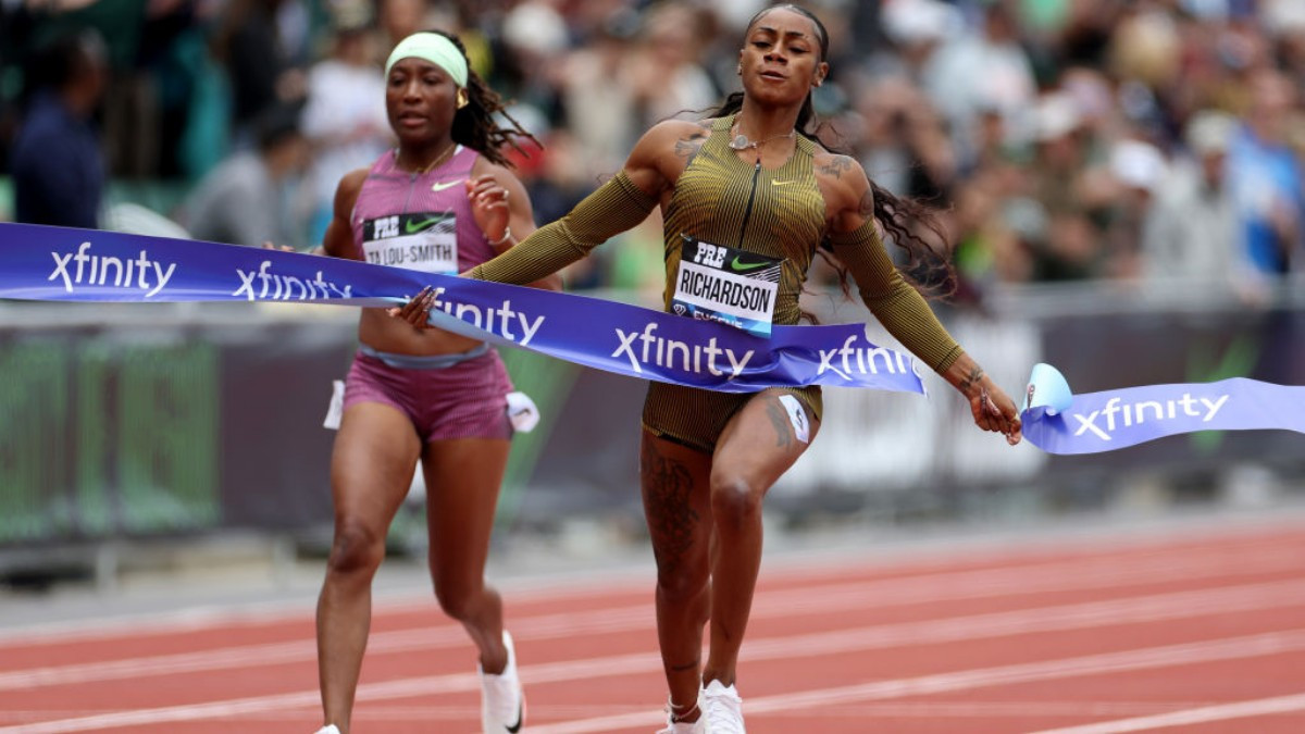 Richardson won the 100m race in Eugene this year. GETTY IMAGES