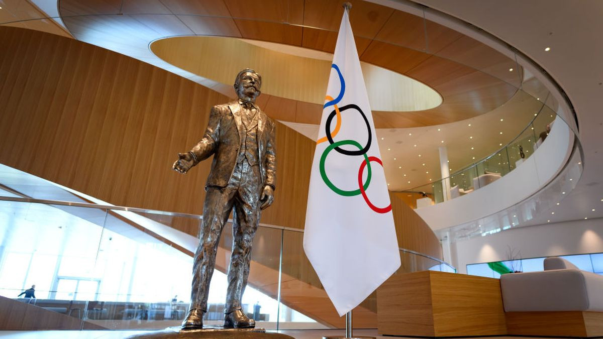 The statue representing Baron Pierre de Coubertin at the entrance of the International Olympic Committee (IOC). GETTY IMAGES