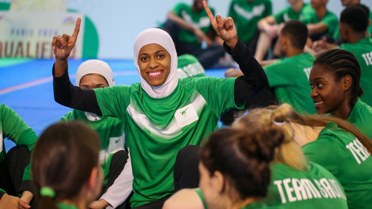 Abu Taleb on her way to making Saudi Olympic history. GETTY IMAGES