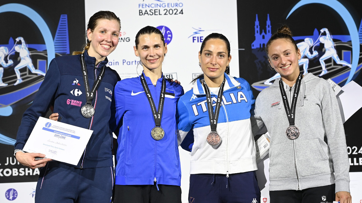 The four medallists of the Individual Épée competition in Basel. FIE