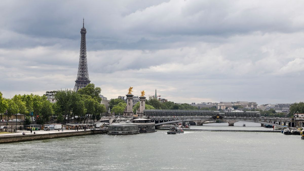 View of the Seine river, the Alexandre 3 bridge and the Eiffel Tower on 11 July 2024. GETTY IMAGES