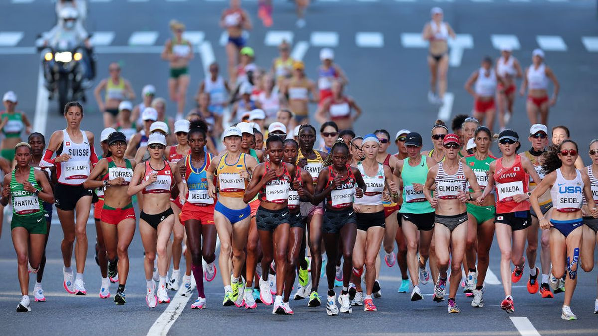Athletes compete in the Women's Marathon Final on day fifteen of the Tokyo 2020 Olympic Games at Sapporo Odori Park. GETTY IMAGES