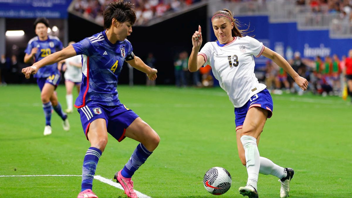 Alex Morgan battles against Saki Kumagai of Japan during the match between the United States and Japan during the SheBelieves Cup on 6 April 2024 in Atlanta. GETTY IMAGES
