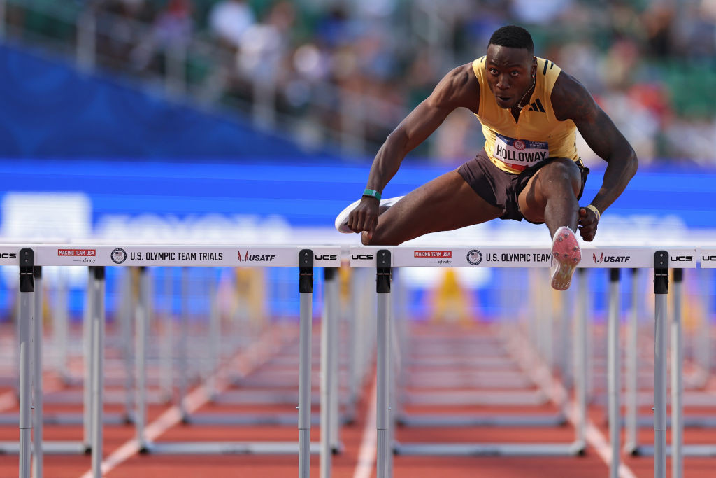 Grant Holloway punched his ticket to the Paris Olympics Games in the men's 110m hurdles. GETTY IMAGES