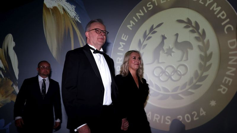 Anthony Albanese arrive during the Prime Minister's Olympic Dinner at the Melbourne Convention and Exhibition Centre. GETTY IMAGES