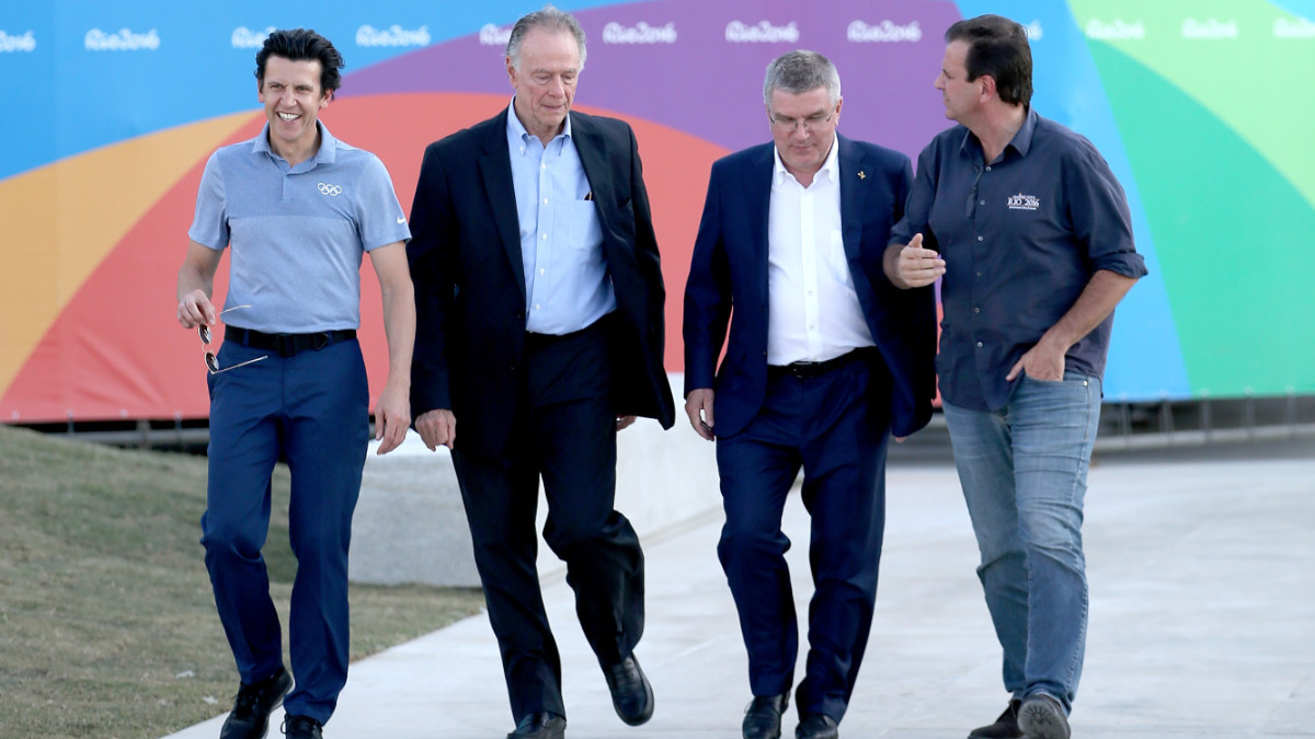 Christophe Dubi, Carlos Arthur Nuzman, Thomas Bach and Rio de Janeiro Mayor Eduardo Paes on July 2016 in Rio de Janeiro. GETTY IMAGES