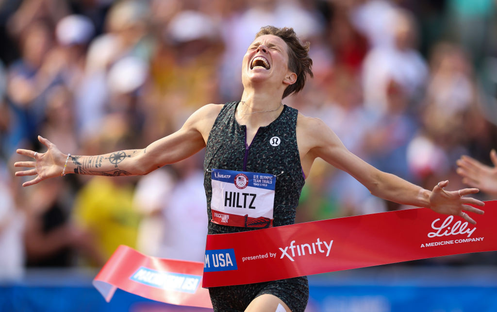 Nikki Hiltz wins the women's 1500m to qualify for the 2024 Olympic Games. GETTY IMAGES