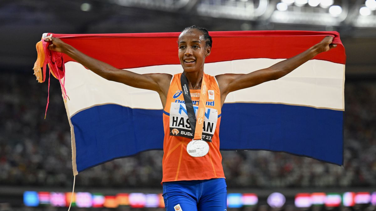 Sifan Hassan reacts after her 10,000m win at the Tokyo 2020 Olympic Games. GETTY IMAGES