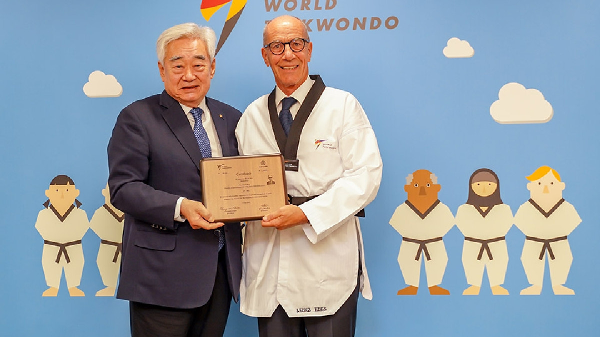 World Taekwondo President awards FISU President Leonz Eder honorary 8th Dan