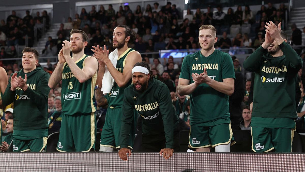 Australia Boomers team cheering on his teammates in the recent friendly against China - Getty Images