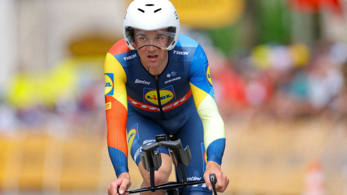 Pedersen in Friday's time trial, the last stage before withdrawing from the Tour. GETTY IMAGES