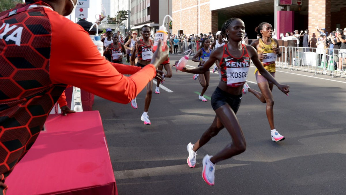 Kosgei, during the Tokyo 2020 marathon where she won the silver medal. GETTY IMAGES