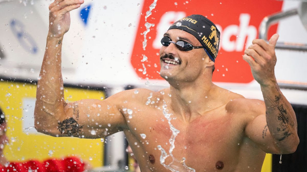 France's Florent Manaudou reacts after checking his time at the end of the men's 100m freestyle series during the French swimming national Championships. GETTY IMAGES.