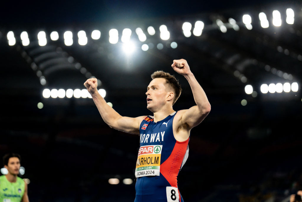 Karsten Warholm hopes to defend his Olympic 400m hurdles title at the Paris Games. GETTY IMAGES