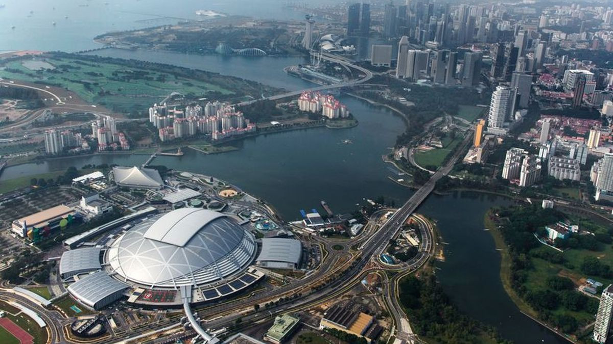 Aerial shot of the Singapore Sports Hub. WORLD AQUATICS.