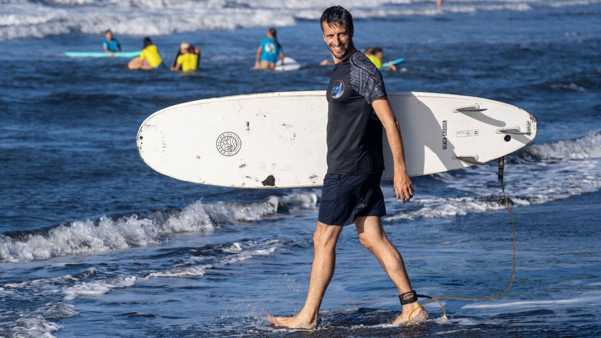 Tony Estanguet attends a surf session in Mahina, on the French overseas territory of Tahiti on 27 May 2024. GETTY IMAGES
