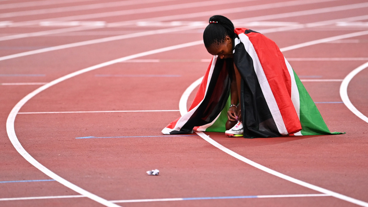 Faith Kipyegon in Tokyo after winning her second Olympic gold medal. GETTY IMAGES