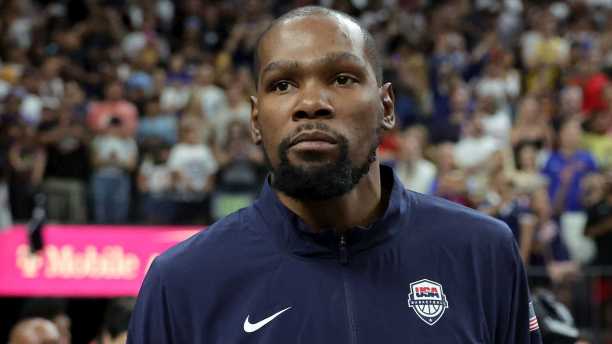 Kevin Durant #7 of the United States walks on the court after the team's 86-72 victory over Canada in their exhibition game ahead of the Paris Olympic Games. GETTY IMAGES.