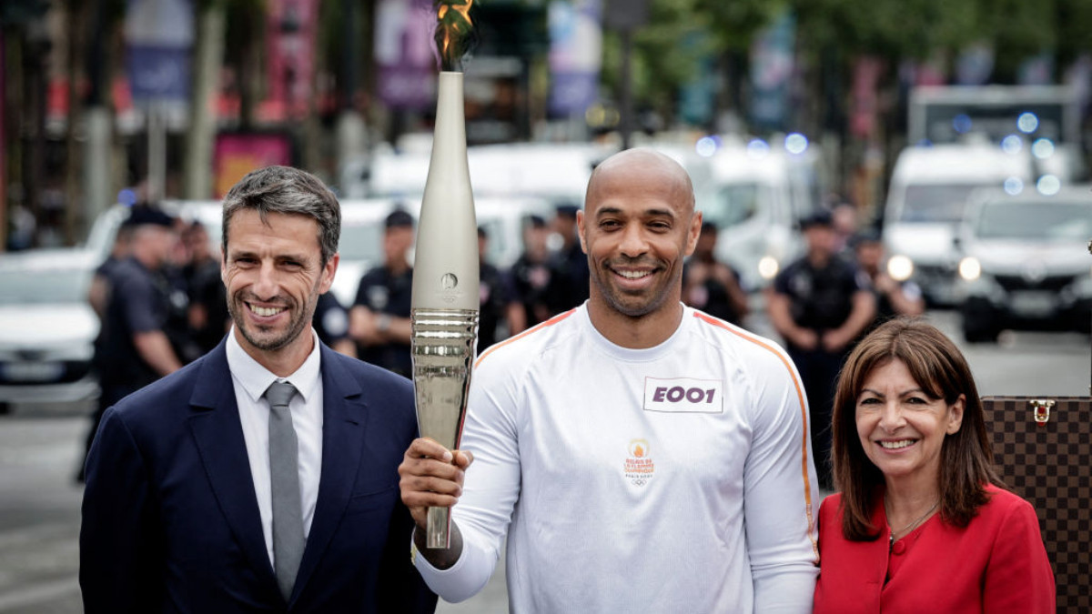 Paris 2024 Olympics and Paralympics Organising Committee (Cojo) Tony Estanguet, Thierry Henry and Mayor of Paris Anne Hidalgo. GETTY IMAGES