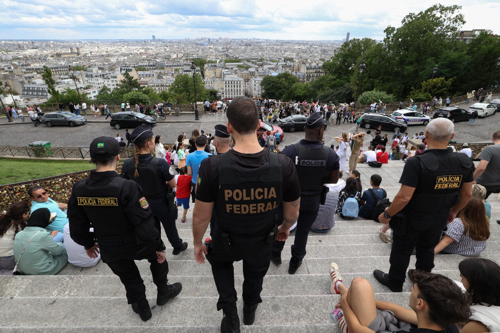 Brazilian and French Police forces patrol the Sacré-Coeur Basilica. GETTY IMAGES