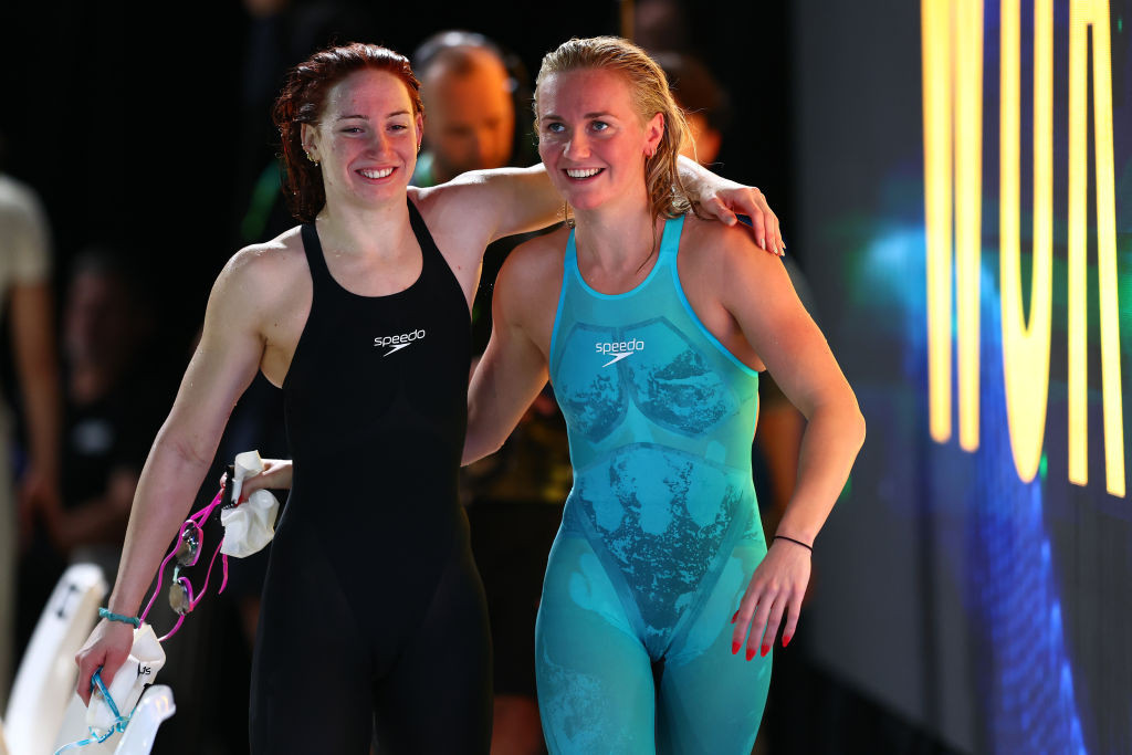 Ariarne Titmus with teammate, former 200m world record holder Mollie O'Callaghan. GETTY IMAGES