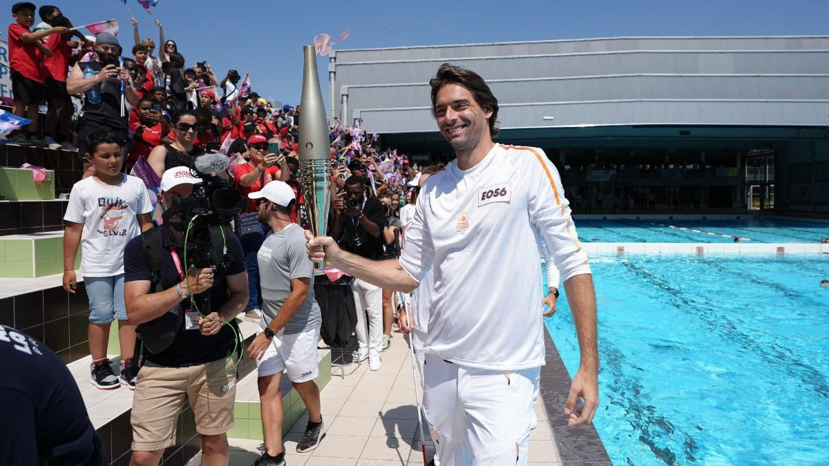 Five-time world swimming champion Camille Lacourt was one of the stars of the day. PRÉFET DU VAL-D'OISE