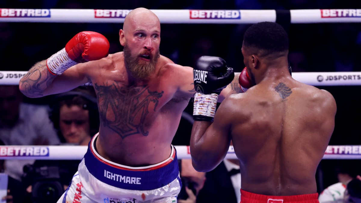 Robert Helenius, during his fight with Anthony Joshua at the O2 Arena in London in 2023. GETTY IMAGES