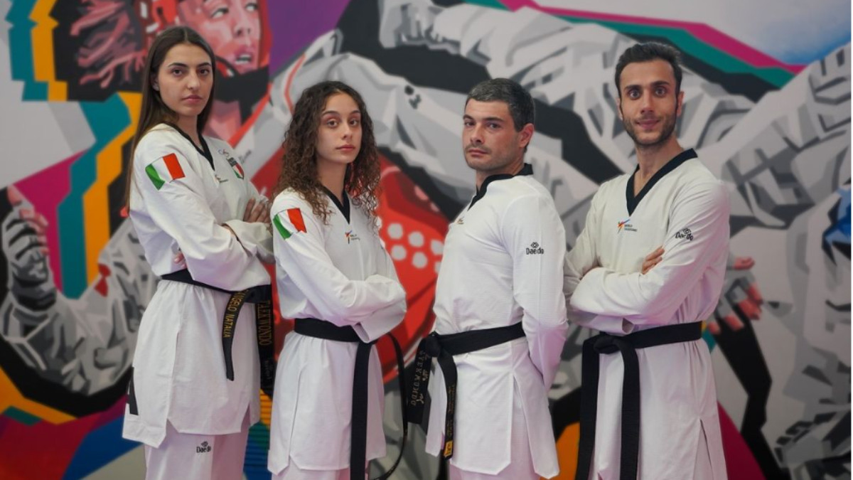 Hadi Tiranvalipour (first from right) with Italian Taekwondo National Team members before the 2024 European Qualifiers. FITA