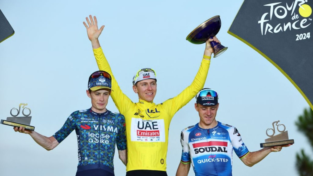 2024 Tour de France Podium: Pogacar, Vingegaard, and Evenepoel GETTY IMAGES