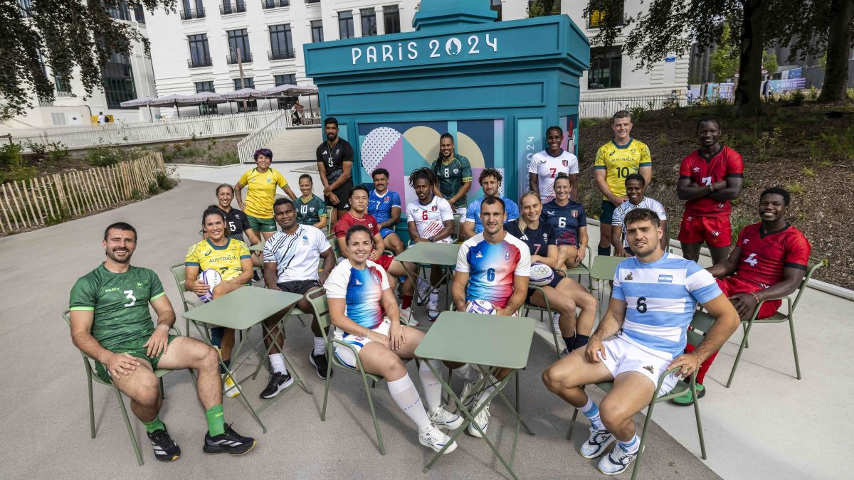 Captains from the women's and men's teams in Rugby Sevens, at Olympic Village Plaza GETTY IMAGES