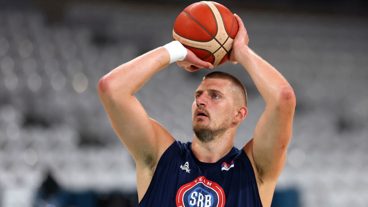 Nikola Jokic takes a shot during the Basketball training session GETTY IMAGES
