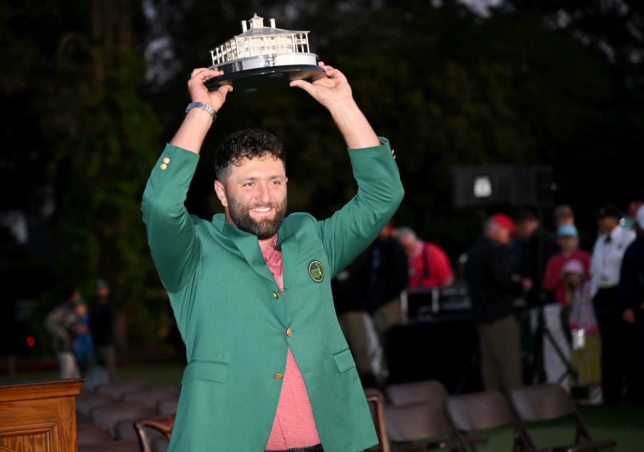 Jon Rahm poses with the Masters trophy during the Green Jacket Ceremony after winning the 2023 Masters Tournament at Augusta National Golf Club in 2023. GETTY IMAGES