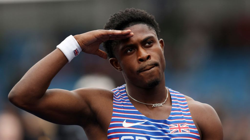 Jeremiah azu reacts after competing in uk athletics championships. GETTY IMAGES