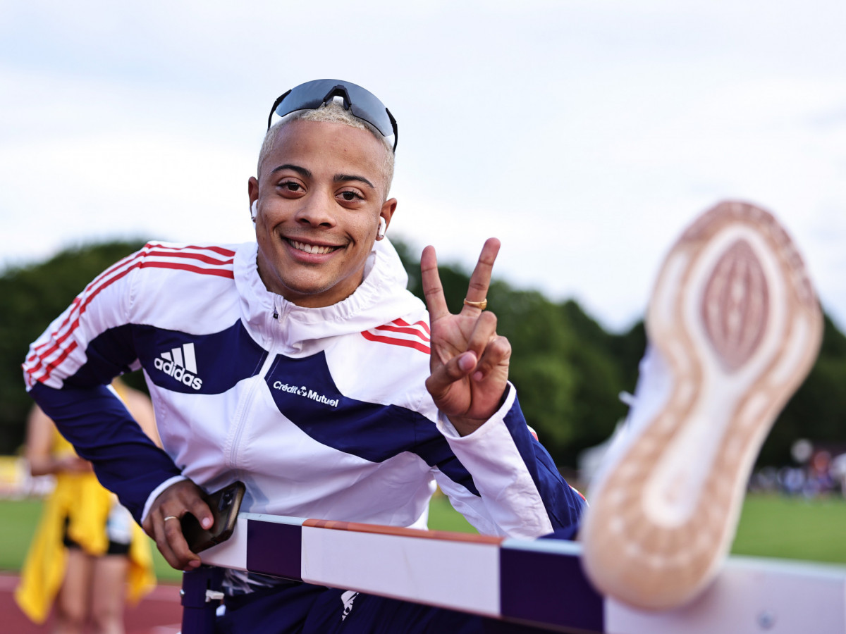 Sasha Zhoya of France poses before a Men's 110m Hurdles race. GETTY IMAGES