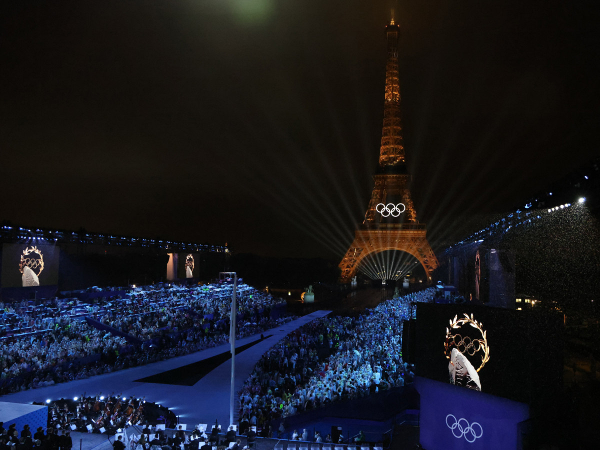 Athletes are gathered at the Trocadero during the opening ceremony of the Paris 2024 Olympic Games. GETTY IMAGES