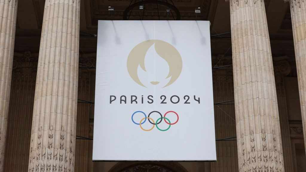 Logo of the Paris 2024 Olympic and Paralympic Games displayed on the Grand Palais Olympic site in Paris. GETTY IMAGES