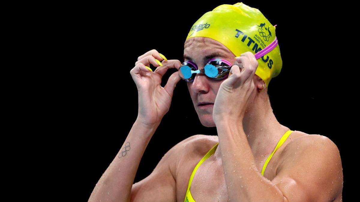 Ariarne Titmus of Team Australia adjusts her goggles during a Swimming training session. GETTY IMAGES