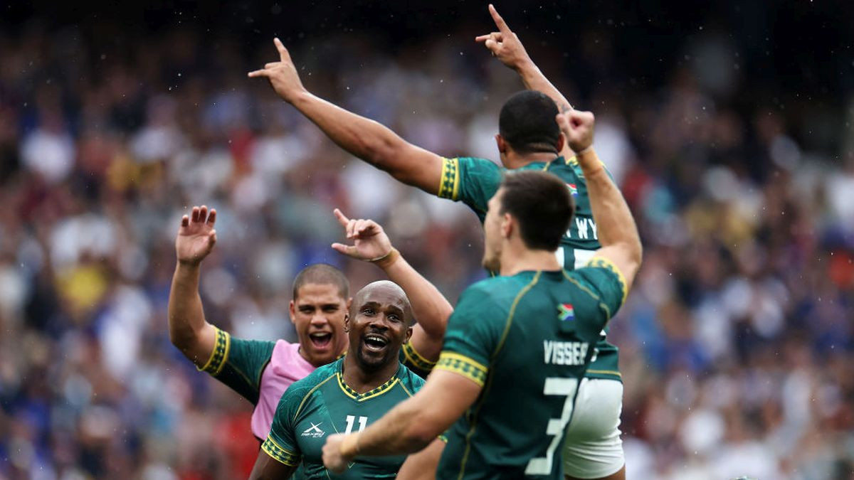 South Africa celebrates the Men’s Rugby Sevens Bronze Medal. GETTY IMAGES
