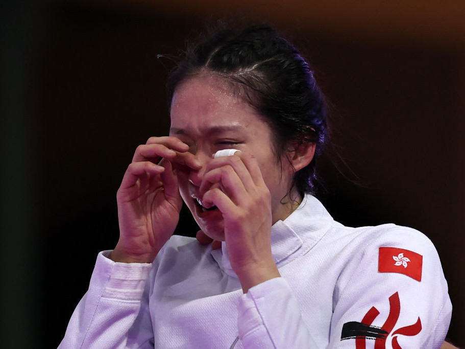 Man Wai Vivian Kong reacts after winning Hong Kong's third-ever Olympic gold. GETTY IMAGES