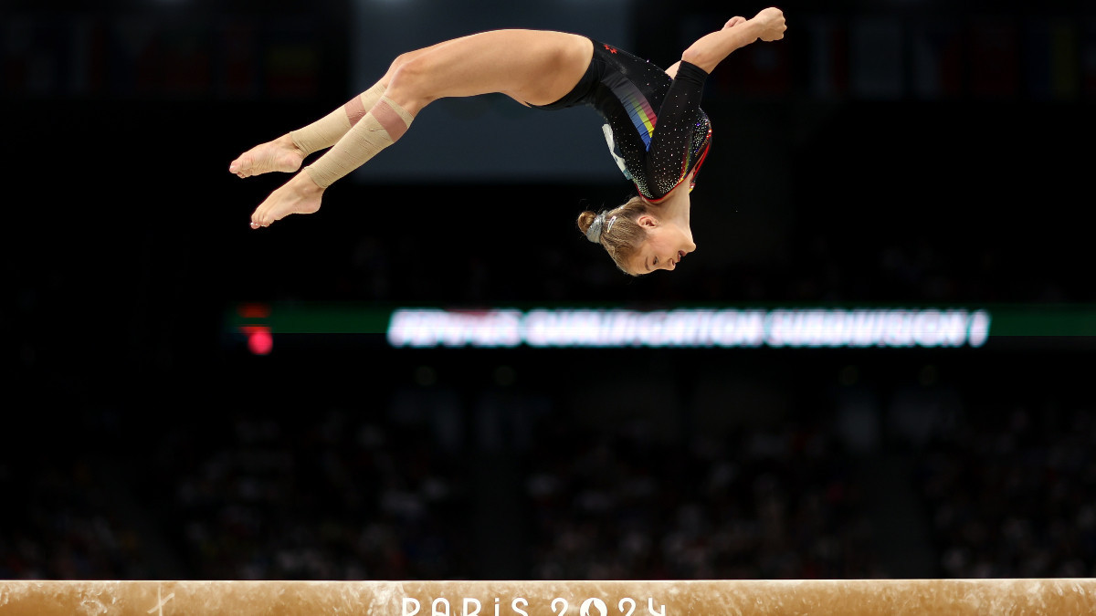 Sabrina Maneca-Voinea competes on the balance beam during the Artistic Gymnastics in Paris. GETTY IMAGES