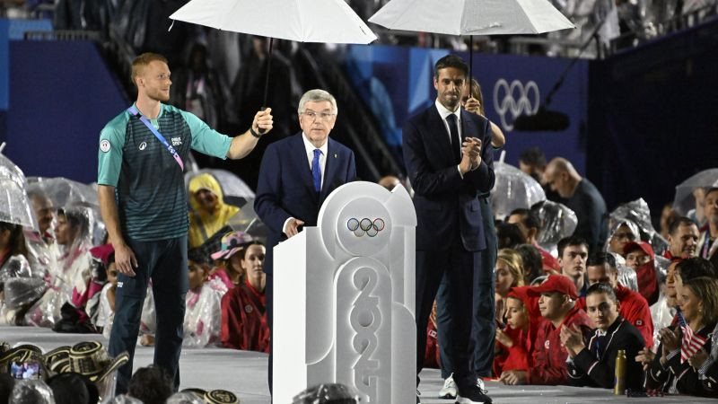 IOC President Thomas Bach addresses the opening ceremony of Paris 2024. GETTY IMAGES