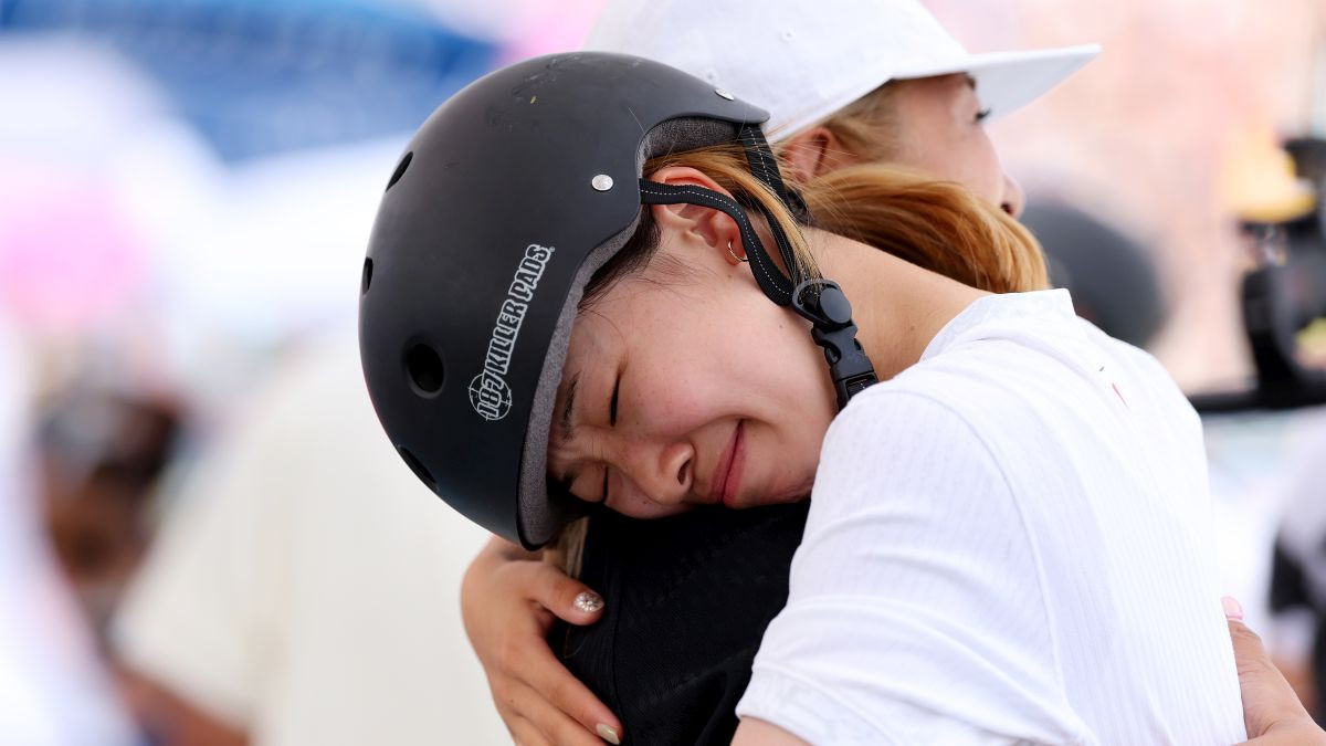 Coco Yoshizawa of Team Japan reacts as Gold medal winner during the Women's Street Final on day two of the Olympic Games Paris 2024. GETTY IMAGES