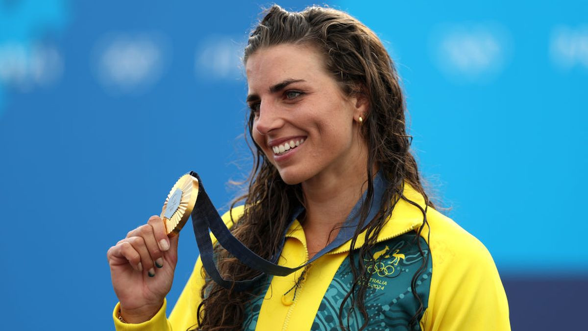 Gold Medalist Jessica Fox of Team Australia poses on the podium. GETTY IMAGES