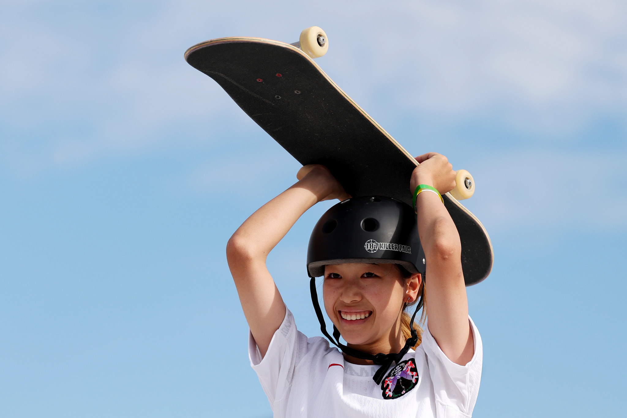 Coco Yoshizawa of Team Japan celebrates during the Women's Street Skateboarding Final at the Paris 2024 Olympic Games. GETTY IMAGES