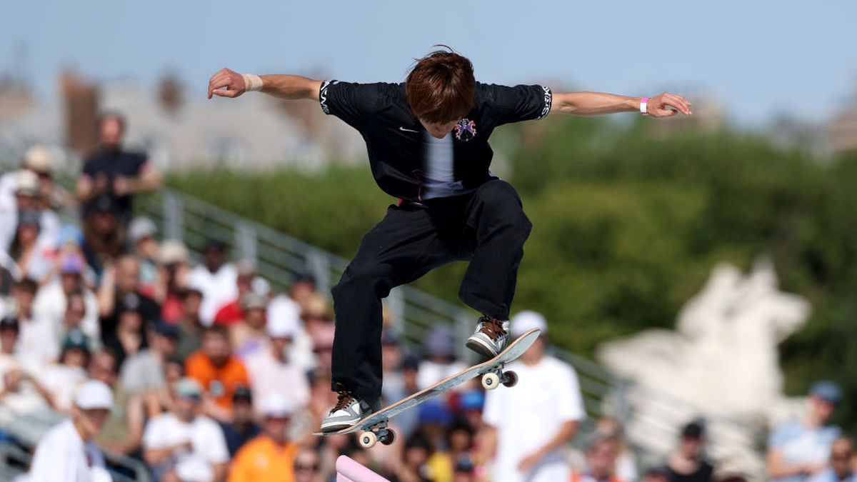 Gold medalist Yuto Horigome of Team Japan celebrates during the Men's Street Finals on day three of the Olympic Games Paris 2024. GETTY IMAGES