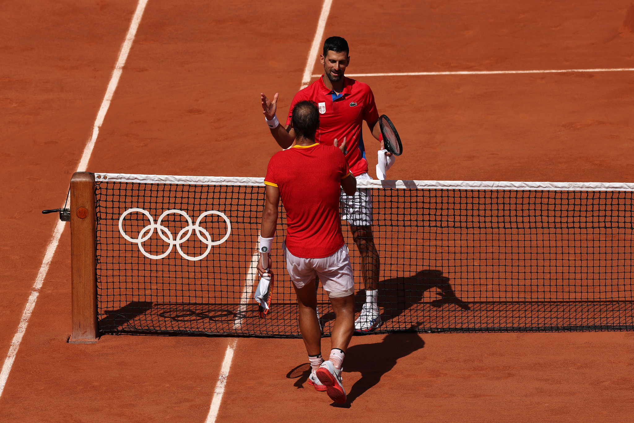 Novak Djokovic and Rafael Nadal on day three of the Paris 2024 Olympic Games. GETTY IMAGES