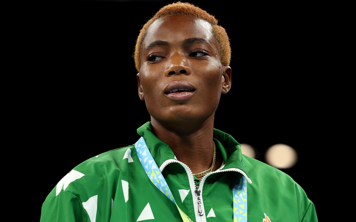 Cynthia Ogunsemilore with the bronze medal of the 2022 Commonwealth Games. GETTY IMAGES
