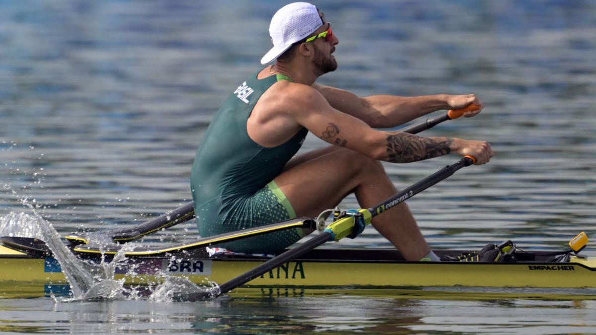 Brazil's Lucas Verthein Ferreira competes in the men's single sculls semifinal C/D rowing competition. GETTY IMAGES
